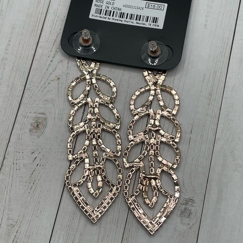 NWT RSVP Ornate Rose Goldtone/Crystal Large Drop Earrings - Picture 5 of 8